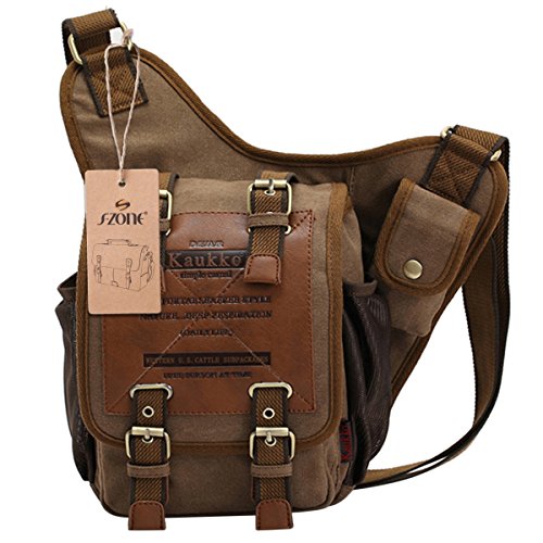 S-ZONE Mens Vintage Canvas Leather Military Utility Shoulder Messenger Bags steampunk buy now online