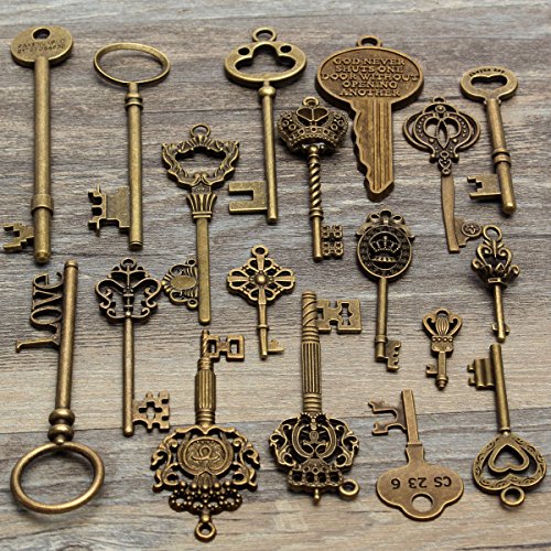 Mohoo 18Pcs Antique Vintage Old Look Skeleton Key Pendant Heart Bow Lock Steampunk UK steampunk buy now online