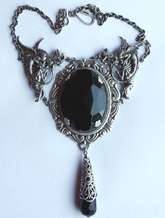 Steampunk Jewelry Black stone Gothic necklace filigree Dragon choker by pinkabsinthe steampunk buy now online