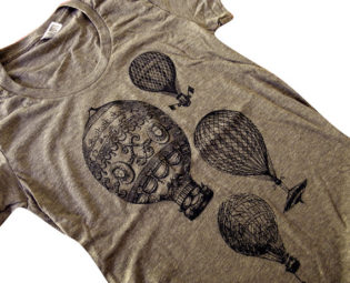 Hot Air Balloon T-Shirt - Vintage Balloons American Apparel ladies Tri-blend shirt - (Available in sizes S, M, L, XL) by friendlyoak steampunk buy now online