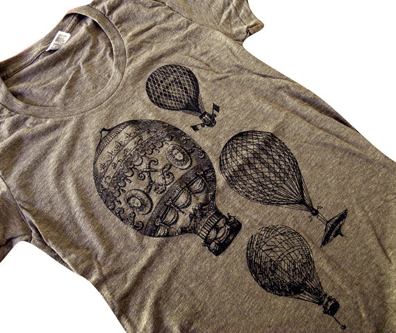 Hot Air Balloon T-Shirt - Vintage Balloons American Apparel ladies Tri-blend shirt - (Available in sizes S, M, L, XL) by friendlyoak steampunk buy now online