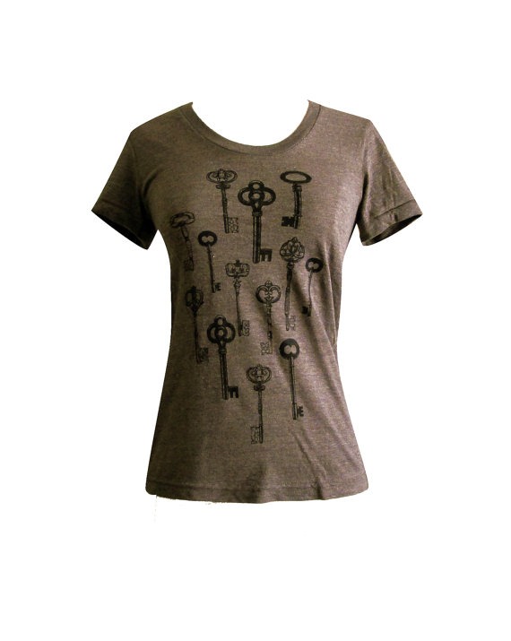 Skeleton Key T-Shirt - Antique Keys American Apparel ladies Tri-blend shirt - (Available in sizes S, M, L, XL) by friendlyoak steampunk buy now online