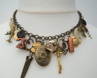 Statement charm necklace - vintage charms assemblage - bronze Junkyard Angel #2 by EmporiumCuriosities1 steampunk buy now online
