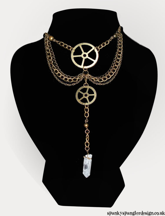 Tesla Necklace (Quartz point) - OOAK Unique Steampunk Gothic Clockwork Neo Victorian Victoriana Jewellery by spankyspanglerdesign steampunk buy now online