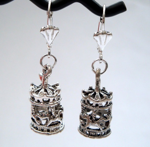 Carousel charm earrings vintage style antique silver merry-go-round by PirateTreasures steampunk buy now online