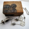 Steampunk necklace vacuum tube valve with silver cogs decorated box by PirateTreasures steampunk buy now online