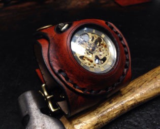 Steampunk pocket watch style leather wrist watch by SkinzNhydez steampunk buy now online