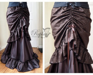 Handmade Brown Bustle Fishtail Skirt Victorian Steampunk Frills Goth Overskirt Apron drapery by handmadebyreplay steampunk buy now online