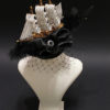Ship Black Gothic fascinator - costume hair accessory with ship miniature, veil, satin ribbon, sinamay and black feathers - Gothic jewelry by AeternumNocturne steampunk buy now online