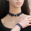 Dark Navy Blue Lace Choker Necklace and Bracelet Set by FairybyFoxie steampunk buy now online