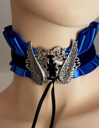 Steampunk choker Tattoo Angel's wings blue necklace Gothic neck corset by pinkabsinthe steampunk buy now online