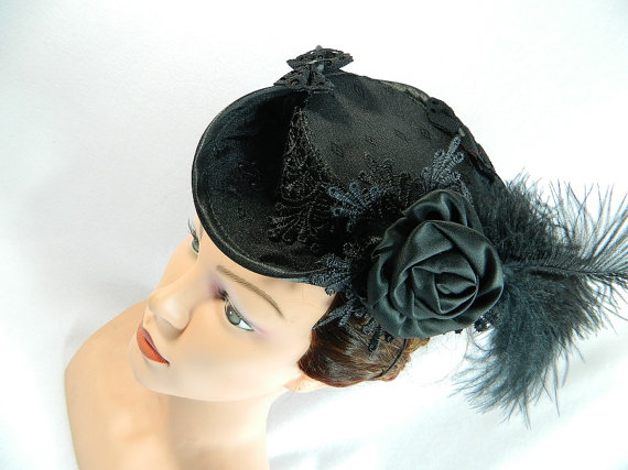 black Gothic mini tritop tricorn Tricorno pirat hat historical ladies hat civil war victorian Steampunk Gothic Fantasy Wedding Western by Nashimiron steampunk buy now online