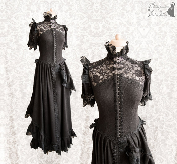 Dress black, Victorian, romantic goth, lace, art nouveau, Maeror, Somnia Romantica, size small - medium see item details for measurements by SomniaRomantica steampunk buy now online