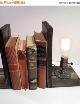 ON SALE Unique Bookend lamp-Unique table lamp-Steampunk table lamp-Vintage style lamp light-Edison bulb lamp-Bedside lamp light-Rustic light by UrbanIndustrialCraft steampunk buy now online