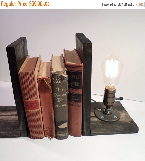 ON SALE Unique Bookend lamp-Unique table lamp-Steampunk table lamp-Vintage style lamp light-Edison bulb lamp-Bedside lamp light-Rustic light by UrbanIndustrialCraft steampunk buy now online