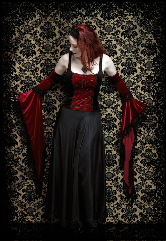 Lucilla Long Bell Sleeves in Velvet and Venise Lace - Made to Measure - Romantic Gothic, Dark Fairy, Vampire Gloves or Arm Warmers by rosemortem steampunk buy now online