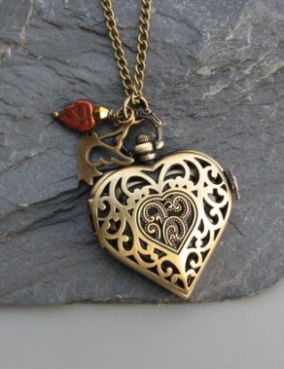 For Your Love - Locket Watch Necklace Antique Bronze Filigree Heart - Timeless Treasure SALE by ArtInspiredGifts steampunk buy now online