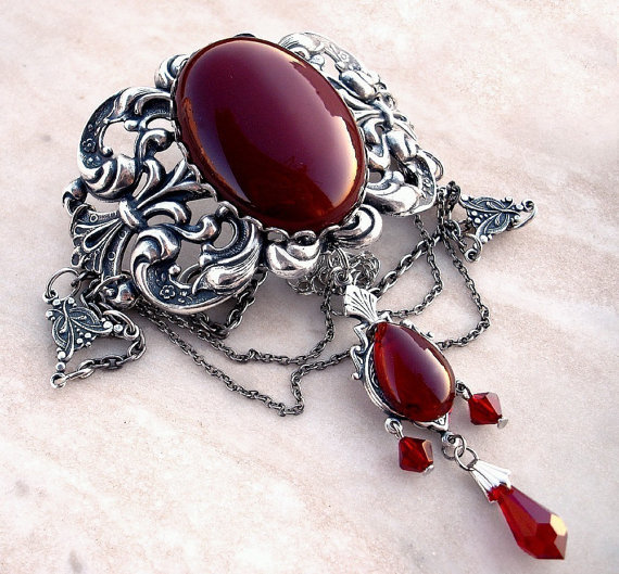 Red Gothic Choker Carnelian Agate Red Choker Necklace Victorian Gothic Jewelry Silver Metal Choker Silver Choker Necklace gift by Aranwen steampunk buy now online