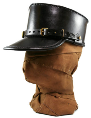 STEAMPUNK LEATHER KEPI hat black leather Skirmisher design by MannAndCo steampunk buy now online