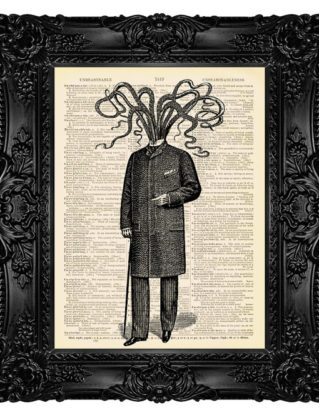 CTHULHU Victorian Gothic Decor Funny Office Decor Necronomicon HP Lovecraft Steampunk Octopus Decor Surreal Art Gift for Geek Wall Art 47 by MadameBricolagePrint steampunk buy now online