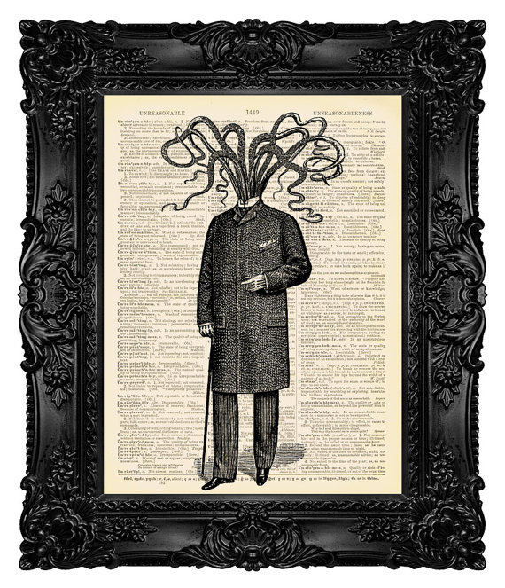 H P Lovecraft Art Set of 3 Prints Steampunk Print Set Vintage Octopus Print Surreal Gothic Print Set