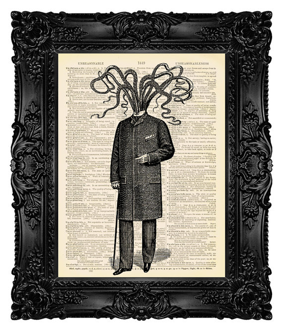 CTHULHU Victorian Gothic Decor Funny Office Decor Necronomicon HP Lovecraft Steampunk Octopus Decor Surreal Art Gift for Geek Wall Art 47 by MadameBricolagePrint steampunk buy now online