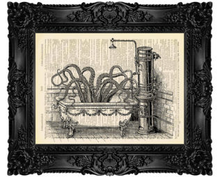 BATHROOM ART Octopus in Victorian Bathroom Wall Art Print Bathroom Wall Decor On A Vintage Dictionary Page Art Funny Bathroom Art Print 78 by MadameBricolagePrint steampunk buy now online