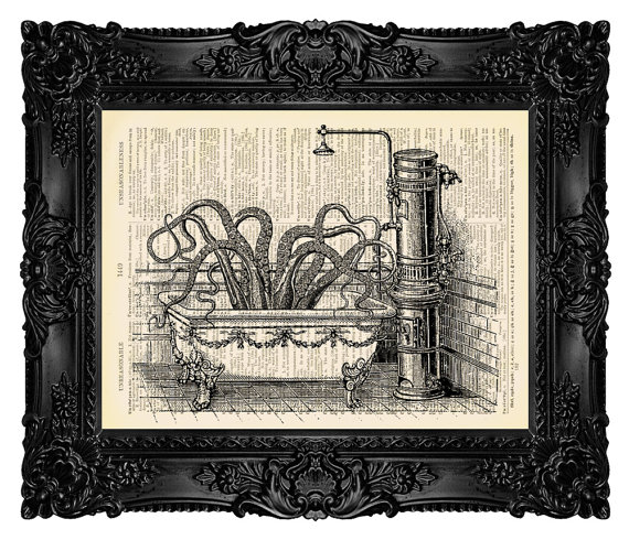 BATHROOM ART Octopus in Victorian Bathroom Wall Art Print Bathroom Wall Decor On A Vintage Dictionary Page Art Funny Bathroom Art Print 78 by MadameBricolagePrint steampunk buy now online