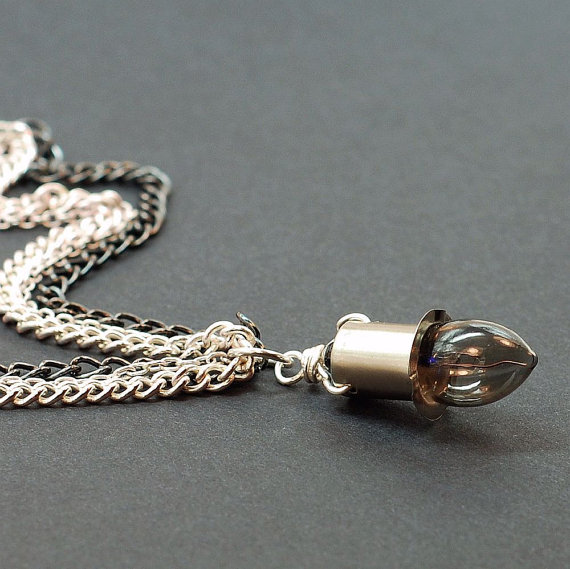 Steampunk Necklace- Silver Upcycled Light Bulb Necklace, Multi Chain Necklace, Lightbulb Necklace, Steampunk Jewelry by Tanith Rohe by Tanith steampunk buy now online