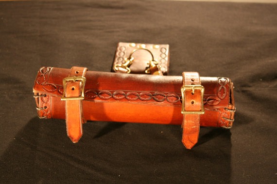 Scroll Case clipped onto belt pouch LARP Steampunk by MadebyHandLeather steampunk buy now online