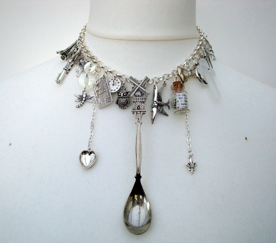 Vintage spoon necklace, statement vintage assemblage charm necklace silver Junkyard Angel #6 by EmporiumCuriosities1 steampunk buy now online