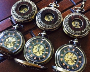 Wood Inlay Pocket Watches Personalized Gift Engravable Mechanical Watch with Vest Chain Steampunk by PocketwatchKeepsakes steampunk buy now online