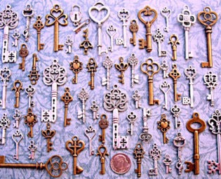 134 New Skeleton Keys Brass Charm Jewelry Steampunk Wedding Beads Supplies Pendant Set Collection Reproduction Vintage Antique Look Crafts A by AKeyToHerHeart steampunk buy now online