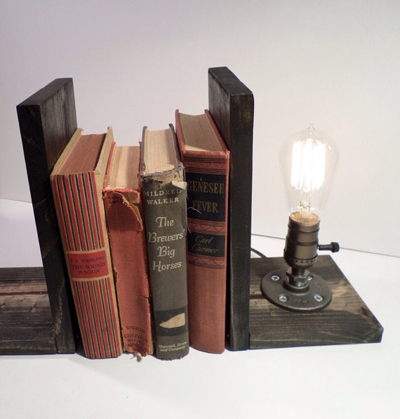 Unique Bookend lamp-Unique table lamp-Steampunk table lamp-Vintage style lamp light-Edison bulb lamp-Bedside lamp light-Rustic lighting by UrbanIndustrialCraft steampunk buy now online