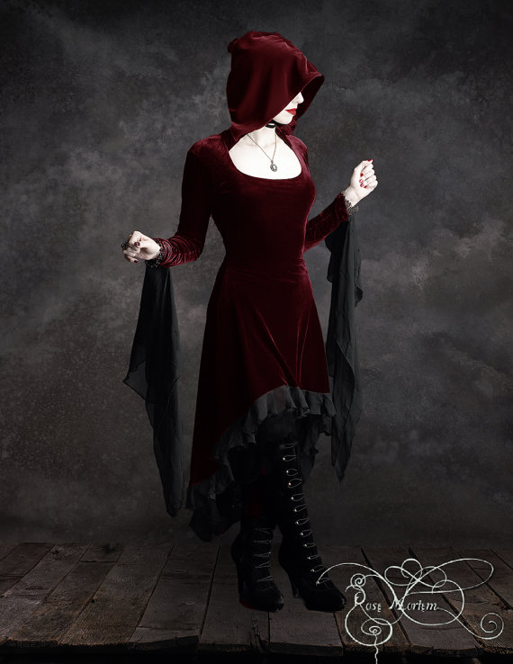 Circee Hooded High Low Dress - Fairy Tale Romantic Wedding Dress Handmade To Your Measurements &amp; Colors (including plus size!) Romantic Goth by rosemortem steampunk buy now online