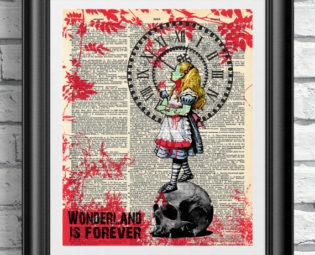 Art print on dictionary book page Zombie Alice in Wonderland. Gothic dark artwork on antique book page. Wall art the walking dead zombies. by IntheFrameShop steampunk buy now online