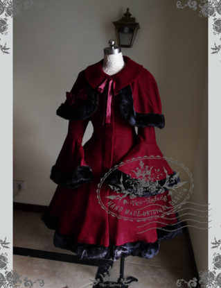 Classic Gothic Lolita Thick Wool Coat&Fur Cape*Dark Red Lady 80 FREE EXPRESS SHIPPING by Fanplusfriend steampunk buy now online
