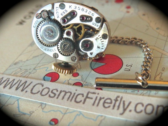 Steampunk Tie Tack Vintage Watch Movement Elgin Watch Movement Tie Tack Non Working Men's Tie Tack Men's Gifts Men's Steampunk Gifts For Men by CosmicFirefly steampunk buy now online