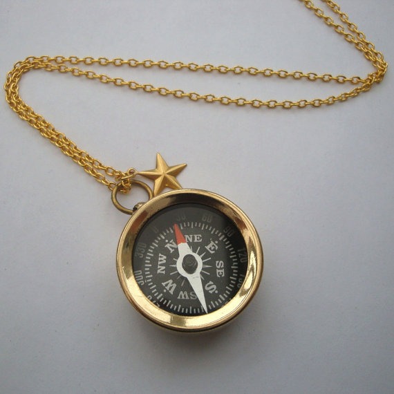 Brass compass necklace on gold chain nautical pirate jewellery by PirateTreasures steampunk buy now online