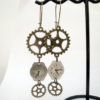 Steampunk earrings with vintage watch face dials and cogs on antique bronze earwires by PirateTreasures steampunk buy now online