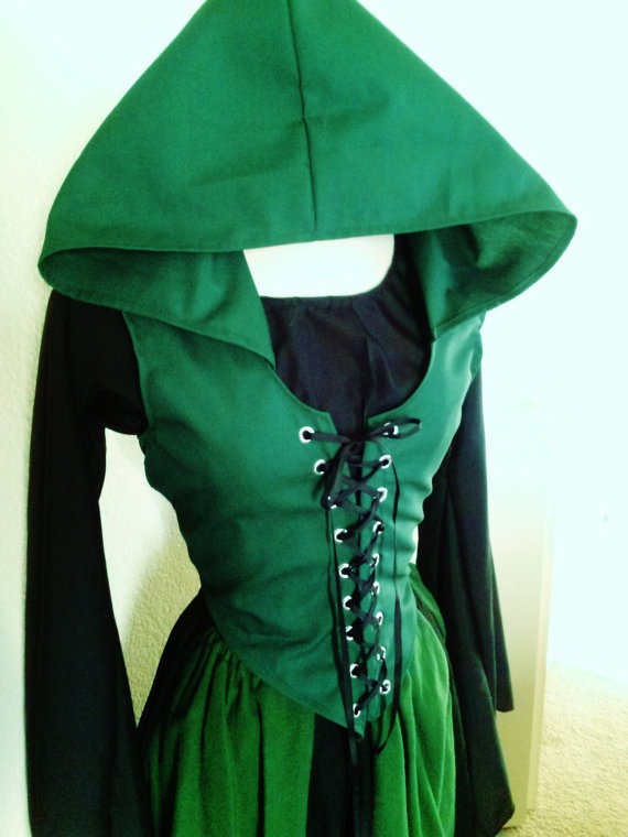 Custom Front Lace Maiden Bodice with Hood in Cotton, Overbust, Ranger, Elf, Elven by ChickenVicious steampunk buy now online