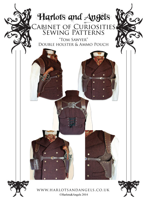 Steampunk Double Shoulder Holster &amp; Ammo Pouch leather work Pattern by Harlotsandangels steampunk buy now online