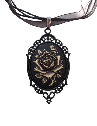 SALE Black Steampunk Victorian Rose Flower Cameo Pendant Necklace Gothic Antiqued Ivory My Sweet Rose Filigree Organza Cord by VictorianScarlett steampunk buy now online