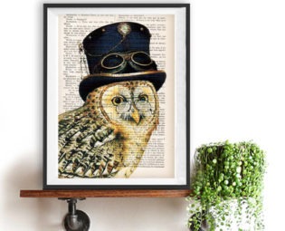 Fantasy Owl Print, Owl Artwork, Owl with a Hat, Owl with Spectacles, Steampunk, Gift for Men, Office Art, Wall Art Prints, Wall Decor by NotMuchToSay steampunk buy now online