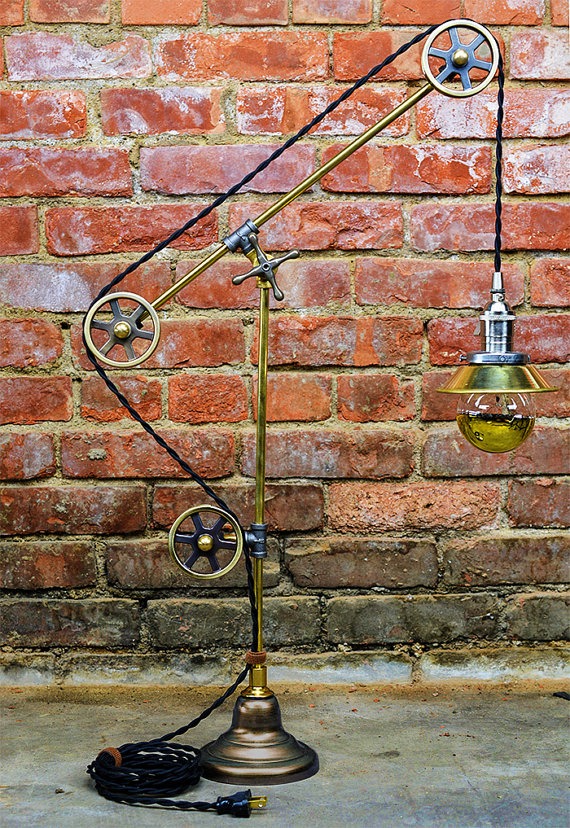 Pulley Table Light - Steampunk - Pulley Lamp - Antique Style - Adjustable - Two Tone - Office Lamp - Architect Lamp by Timberson steampunk buy now online