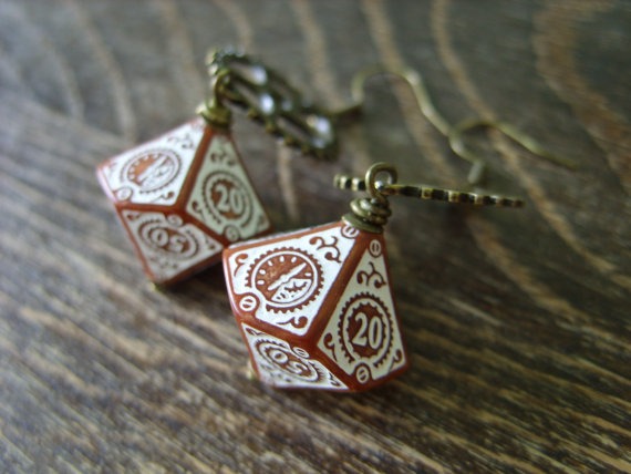 D100 steampunk dice earrings clockwork dice jewelry dnd dungeons and dragons toothed bar pathfinder dice jewelry steam punk earrings dice by MageStudio steampunk buy now online