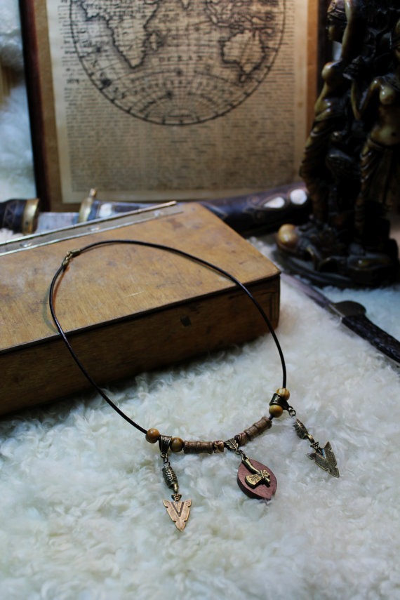 Unique, handmade necklace, steam punk tribal pendant, native vintage art, warrior choker by WarriorsBeads steampunk buy now online