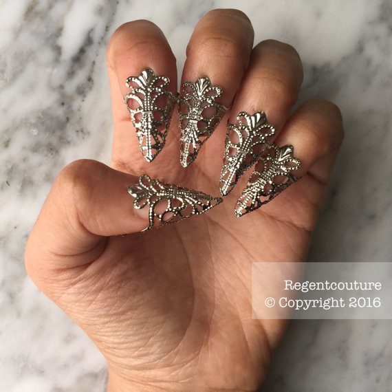 5 pcs Filigree Claw Finger Tips silver finish. by RegentCouture steampunk buy now online