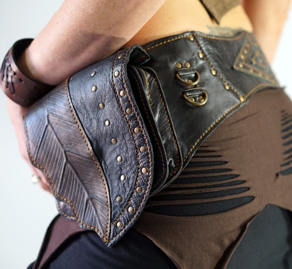 LONGLEAF - Handmade Leather Utility Belt With Pouch Renaissance Festival Hip Pockets Belt Zootzu Belt Burning Man Steampunk Belt - BLACK by zootzugarb steampunk buy now online