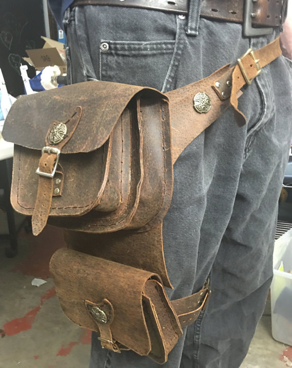 Steampunk Dual Holster Bag / Messenger Bag, Adjustable Weather resistant Mad Max Burning Man festival pouch leather men women handmade by DemonCraft steampunk buy now online
